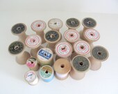 Lot of Nineteen Vintage Wooden Spools, Large and Small Sizes, Empty Spools, Spools with Thread