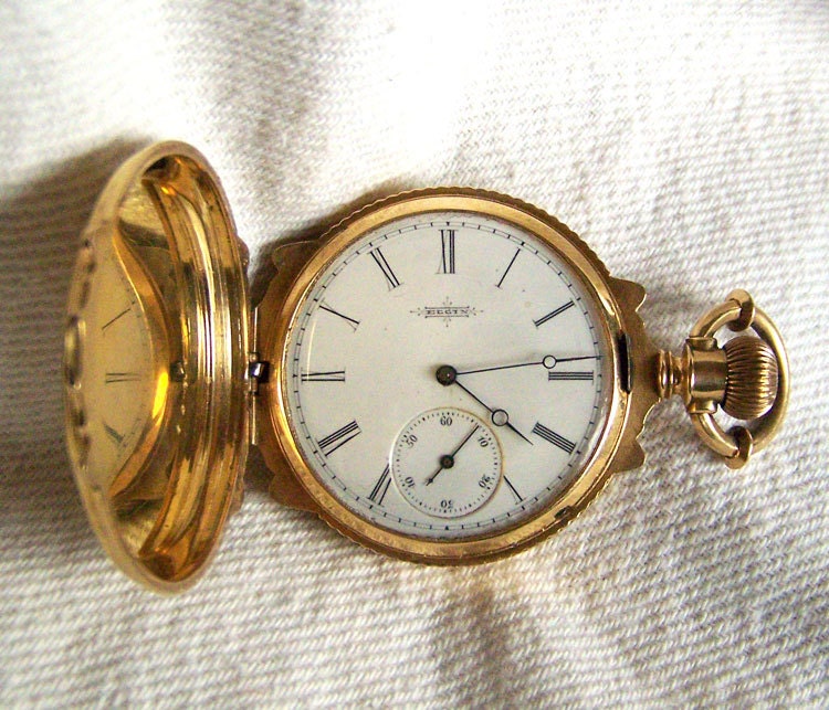 Solid 18k Elgin pocket watch Victorian antique with marked 18k gold B.W.C. Co. case  WORKING