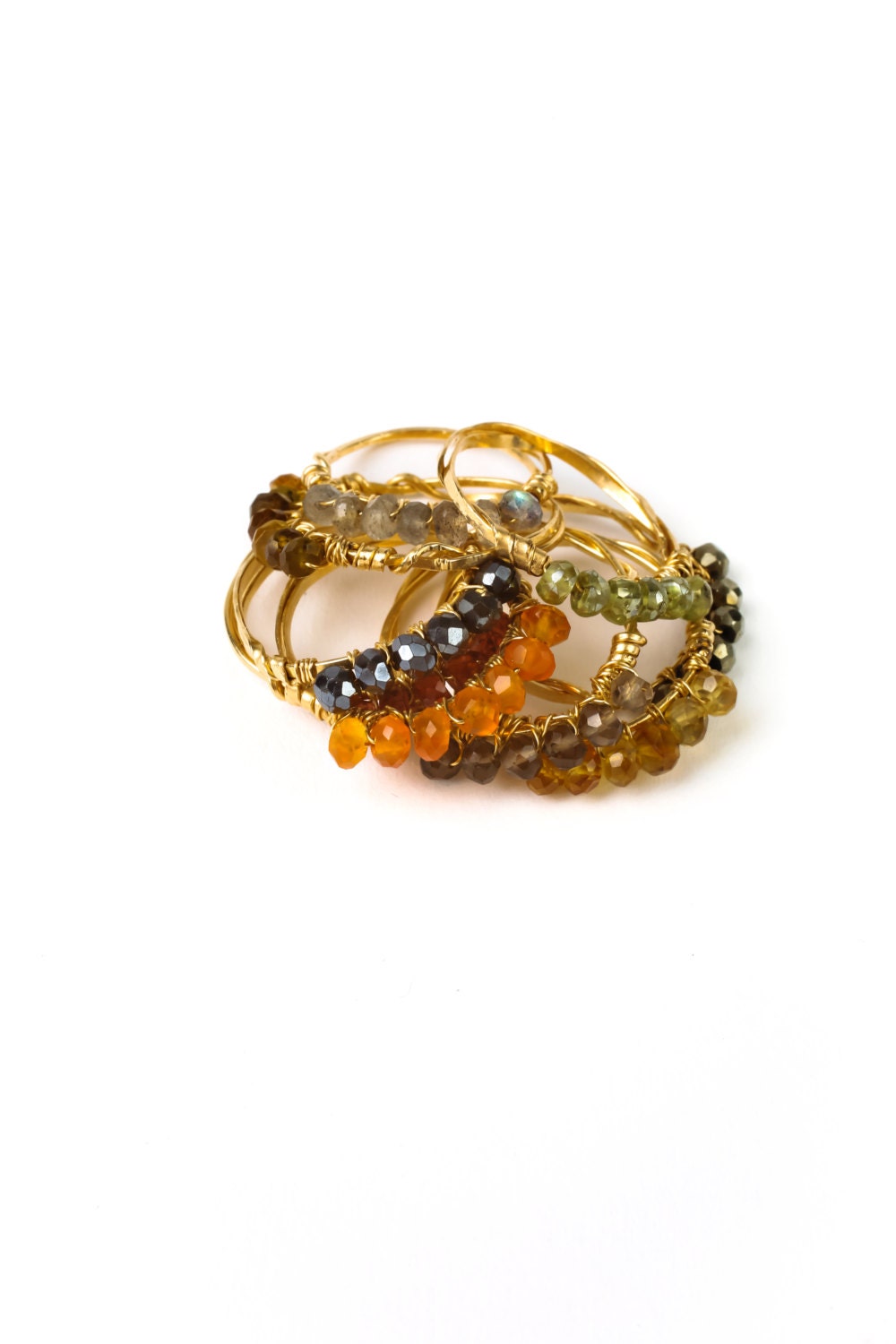Stackable Wire Wrapped Gemstone Rings /// chose your colors and size.