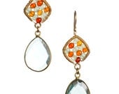 Chloe Earrings Spring / Summer 2013/// Bezel Set Aqua Quartz, Aqua Chalcedony and Carnelian Beaded Accent Earrings