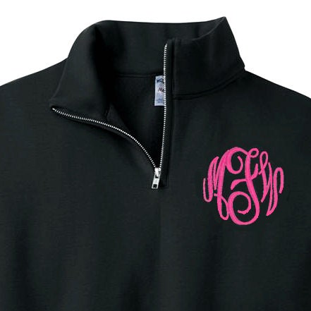 Monogrammed Pullover Sweatshirt - 1/4 Zip - UNISEX FIT - BLACK - On Sale
