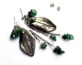 Forest Leaf Earrings - Aventurine Dangle Earrings - Woodland Silver Earrings - Moss Green Gemstone - Long Fairytale Pagan Botanical Earrings