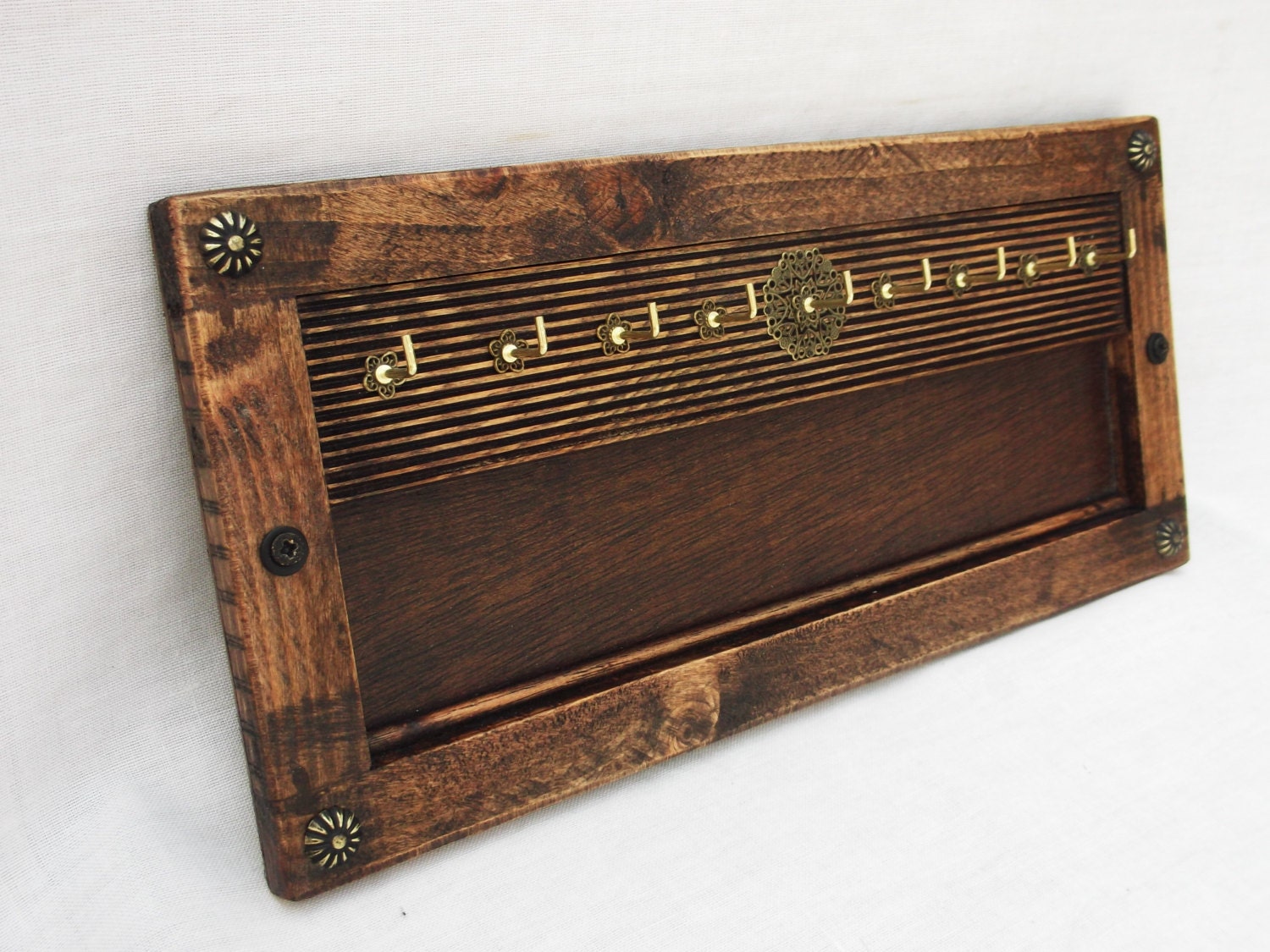 Rustic style wooden handmade key rack / jewellery holder / organiser / 9 hooks