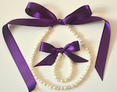 Flower girl jewelry set ribbon adjustable necklace and stretchy bracelet with swarovski crystal balls wedding jewelry  flower girl gift