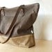 Waxed Canvas Zip Tote - Weather Resistant - Leather Straps - 2 Toned - Stripes - Zippered Top