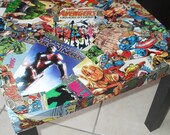 CUSTOM Iron Man OR Avnengers Comic Collage Table (plain black legs)