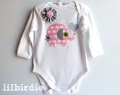 Baby Girls Pink Elephant Onesie Baby Bodysuit Short Sleeved or Long Sleeved