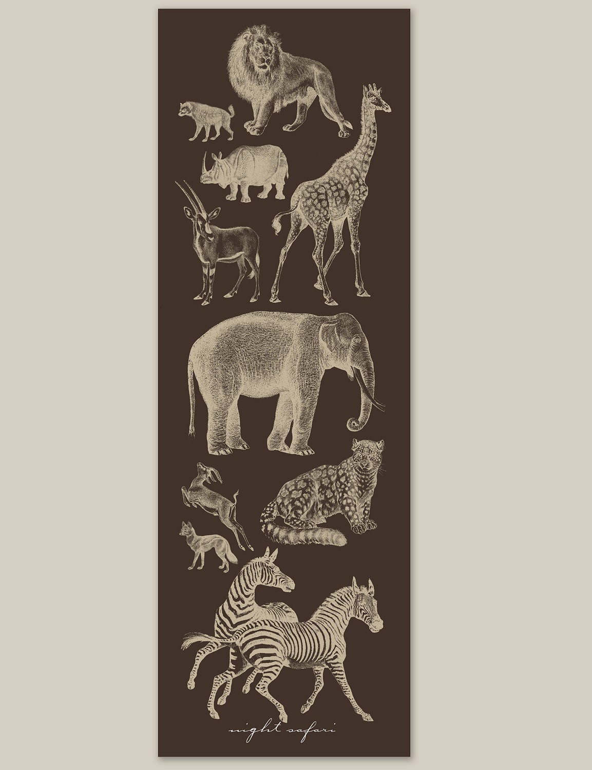 Vintage Animal Night Safari Vertical Poster 12x36