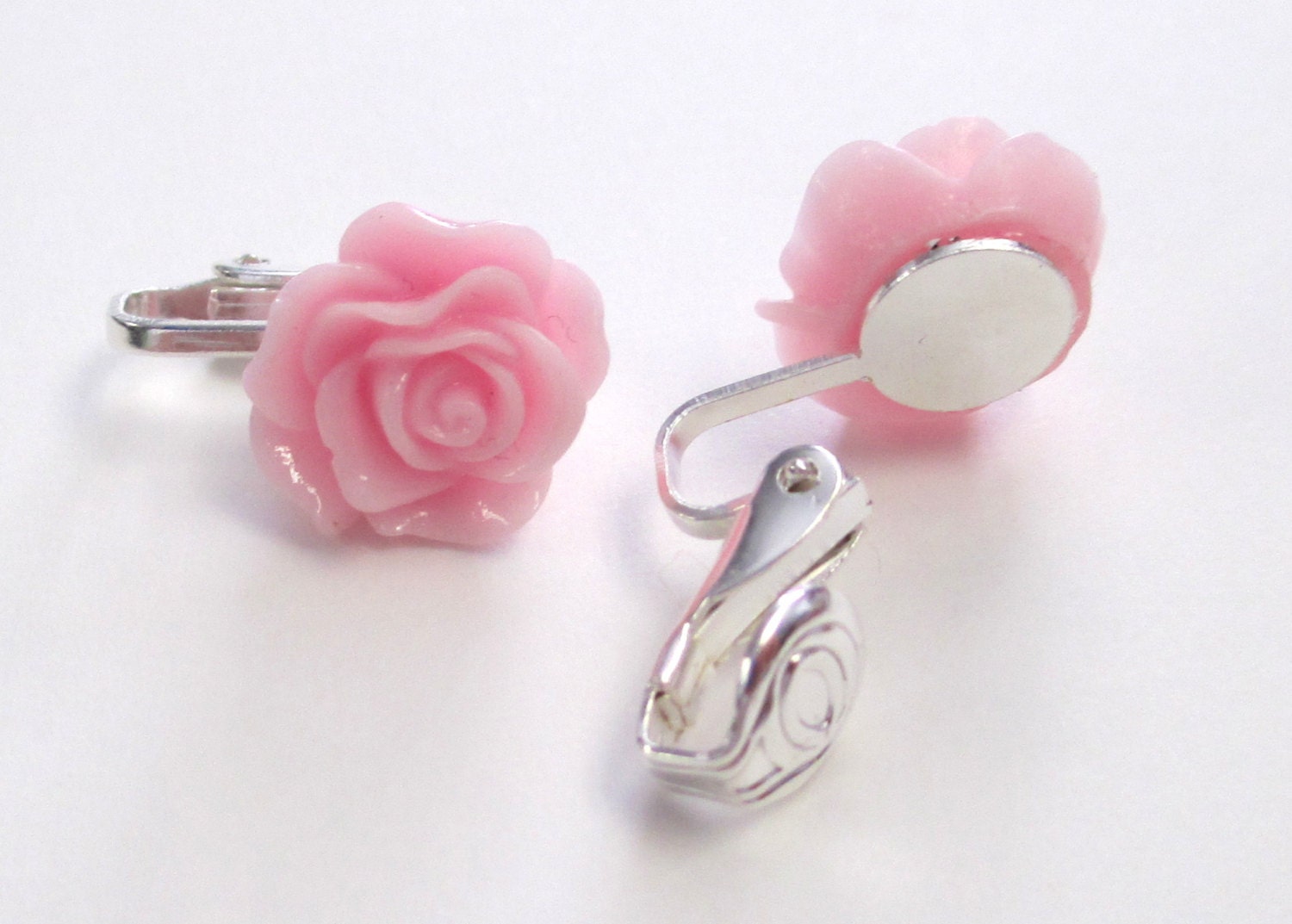 clip on earrings mini pink rose