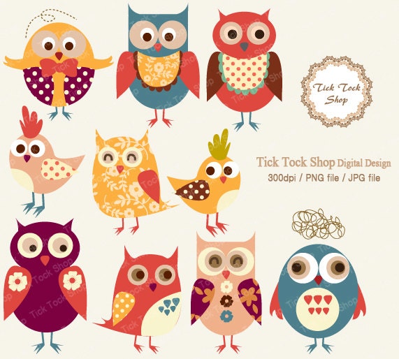 Owl and Bird SET - 01 (6 inch) Clip Art