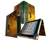 Distressed  Dark Walnut iPad Tome Case - Wood and Leather iPad case