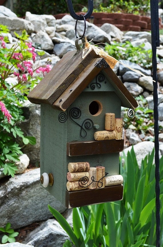 Birdhouse Handmade Wood RePurposed Cork Decorative Functional Bird House Outdoor Garden Yard Art Rustic Birdhouses Free Shipping
