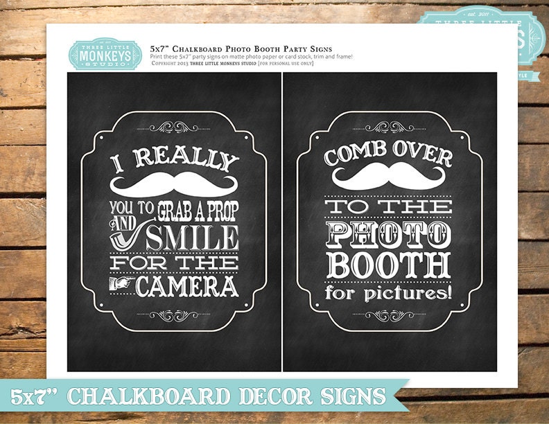 Set of Two Little Man or Little Mister Mustache Chalkboard 5x7" Photo Booth Signs - INSTANT DOWNLOAD Il_570xn