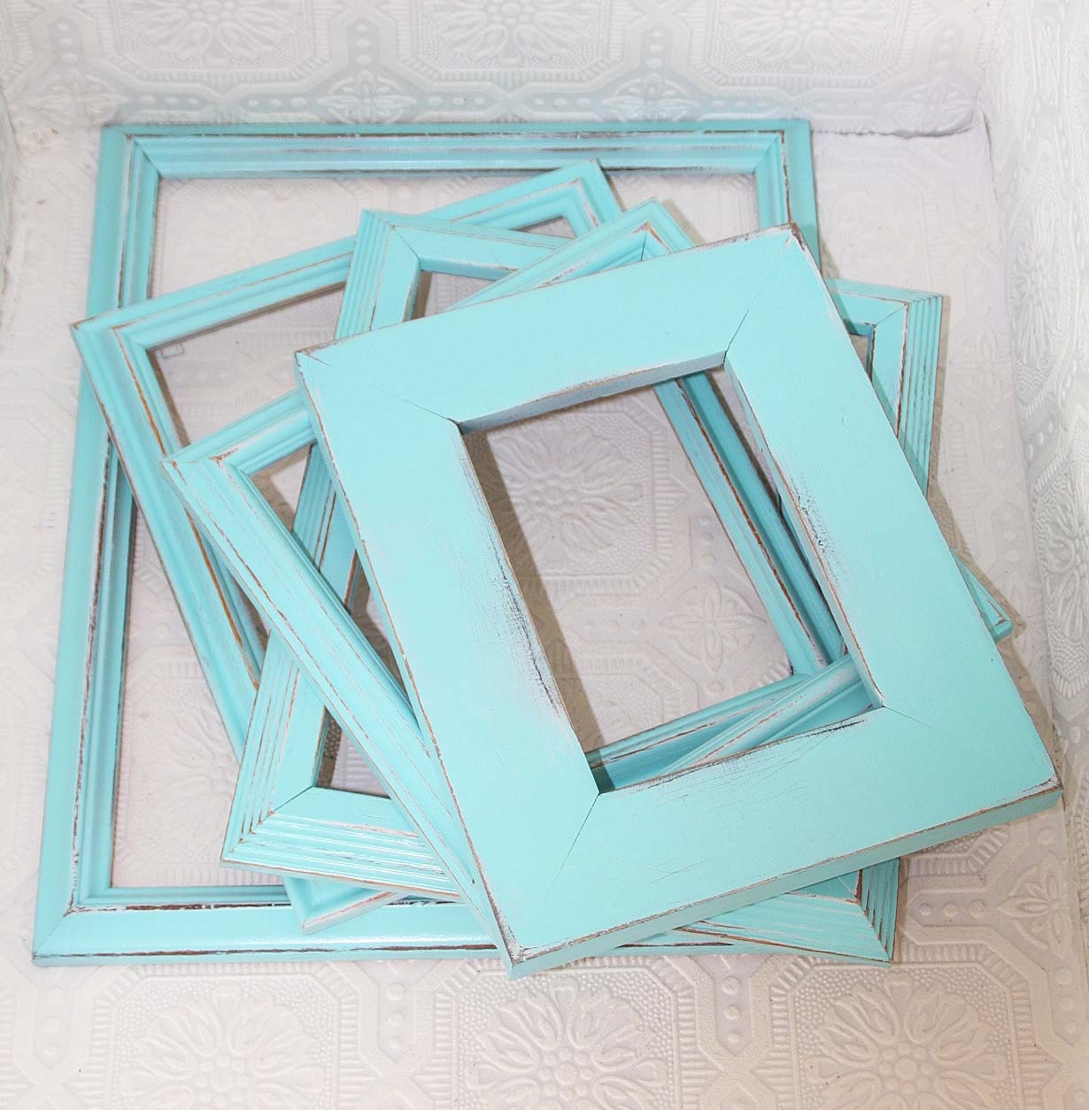 Set of F iveRobins Egg Blue Shabby Chic Vintage Painted Distressed Frame Set