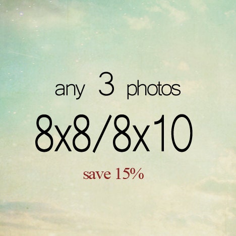 Any THREE photos 8x8 and/or 8x10. Customize. Choose your size, nature photo, vintage, home decor wall art, Discounted Set