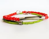 Stackable Bracelets - Minimalist Jewelry - Dainty Bracelet - Lime green Bracelet - Coral Bracelet - Arm Candy