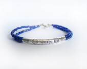 Blue Beaded Bracelet - Dainty Bracelet - Simple Bracelet - Silver Color Bracelet - Dark Sea Blue Jewelry - Beaded Jewelry - Glass Beads