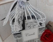 Large Black and White Lace Wedding Birdcage Card Holder / Wedding Birdcage / Wedding Card Box