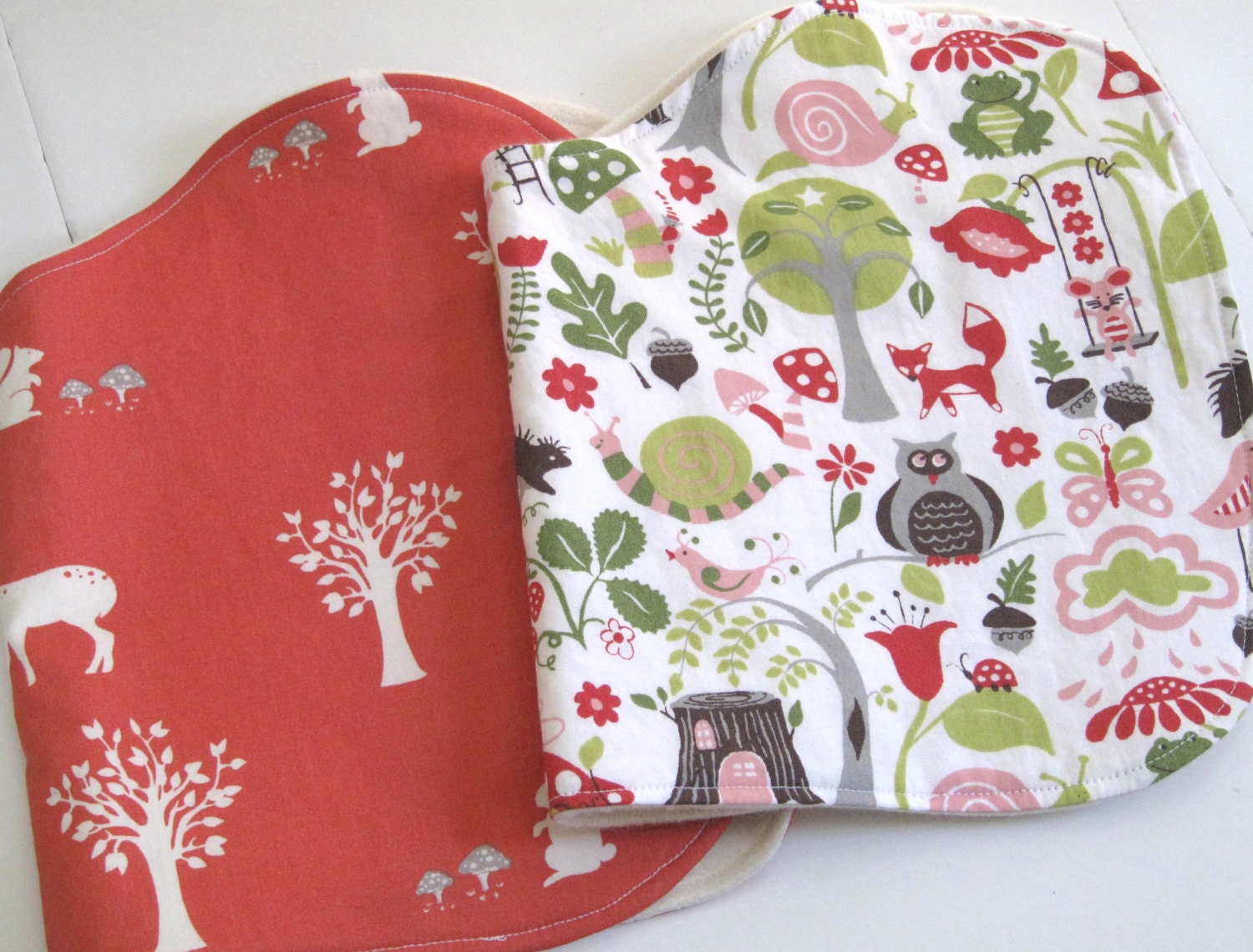 Set of 2 organic fleece and designer cotton burp cloths for baby girl.