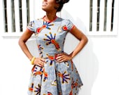 African blue and red print Alice-in-wonderland dress - LIMITED EDITION