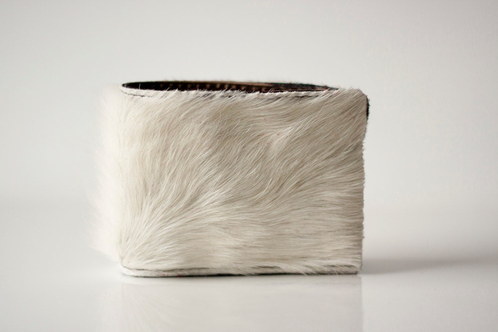 Handmade White Hair-On Leather Billfold Wallet