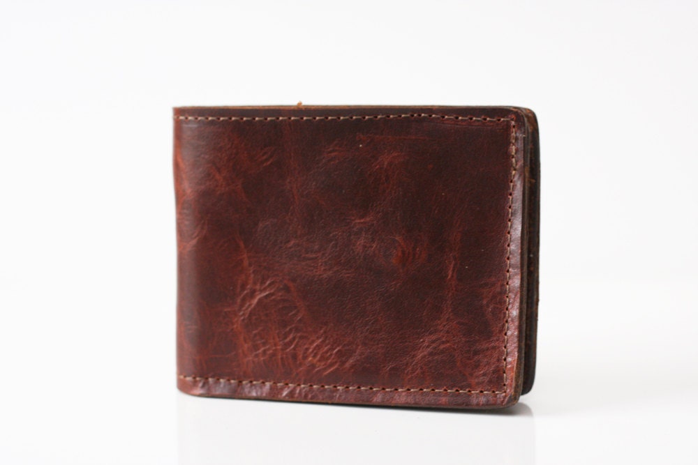 Handmade Dark Brown Distressed Leather Billfold Wallet