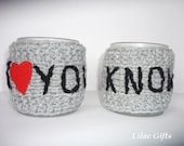 Mug Cozy, Set of 2,  I Love you  I Know, Personalized Mug Cozy, any color, any word, red heart, grey color, Valentines day