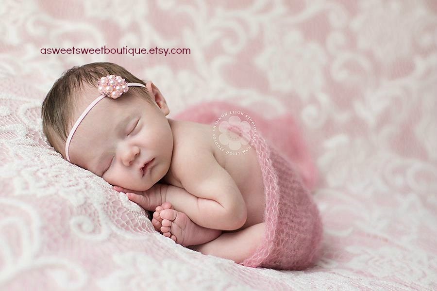 Newborn Photo Prop Newborn Headband Baby Headband Sweet And Simple Newborn Headband In Pink Pearl Vintage Style Newborn Photo Prop