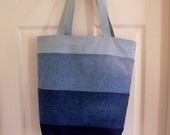 Ombre Recycled Jeans Beach Tote, Denim Bag with chitenge lining, African fabric bag, vinyl lined purse