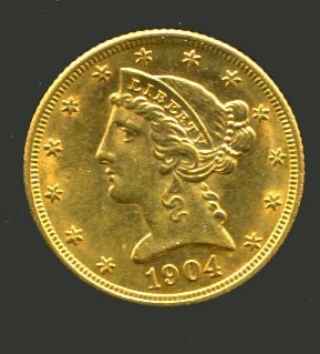 1904P 5 dollar Gold half eagle Coin  MS 63 uncirculated coin Spectacular value rare bargain