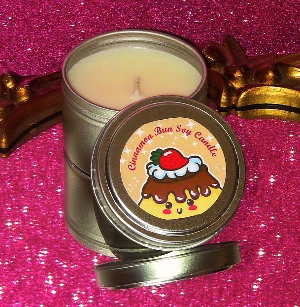 Cinnamon Bun Soy Candle 6 ounce Tin Kawaii Cute Kawai Unique Rare Gift