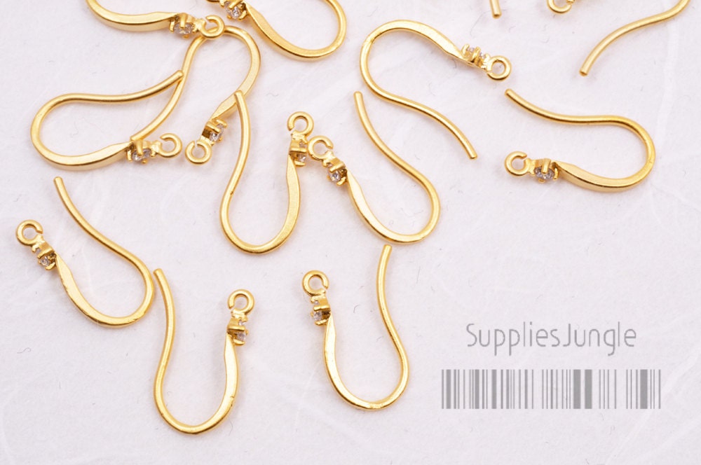E123-01-MG// Matt 14k Gold Plated Rhinestone Earwire, 4Pcs