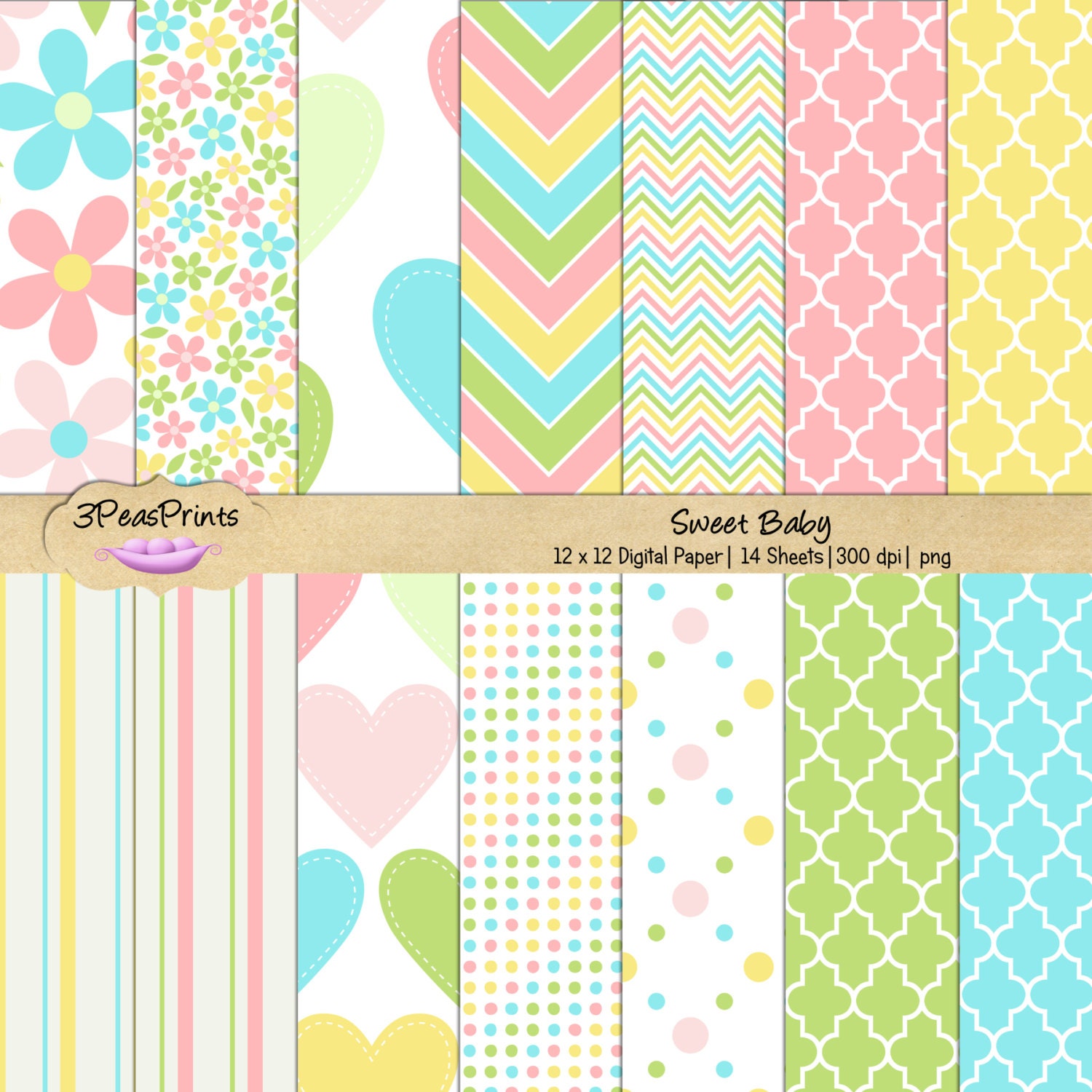 Sweet Baby Pastels Digital Paper Pack for Personal or Commercial Use Instant Download