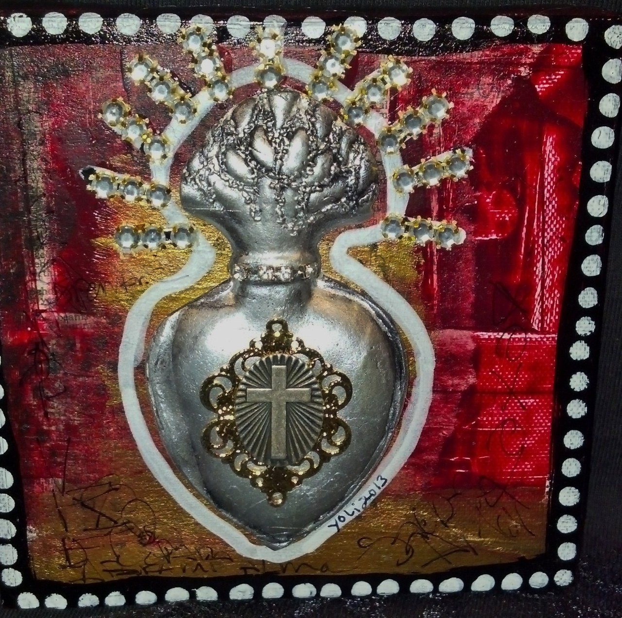 Original Sacred Ex Voto Flaming Heart