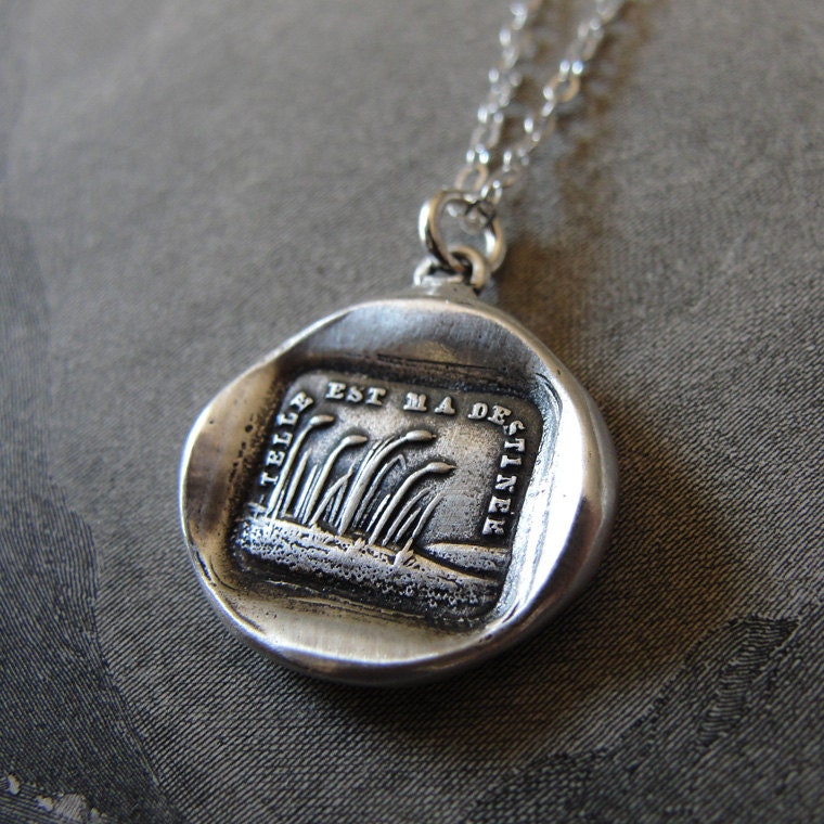 This Is My Destiny - wax seal necklace - sea oats inspirational antique wax seal jewelry in fine silver