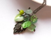 Glass beaded pendant green necklace copper wire jewelry Bouquet