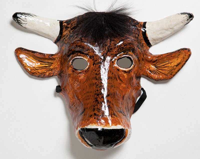 Paper mache cow mask by Jevgeniamasks on Etsy