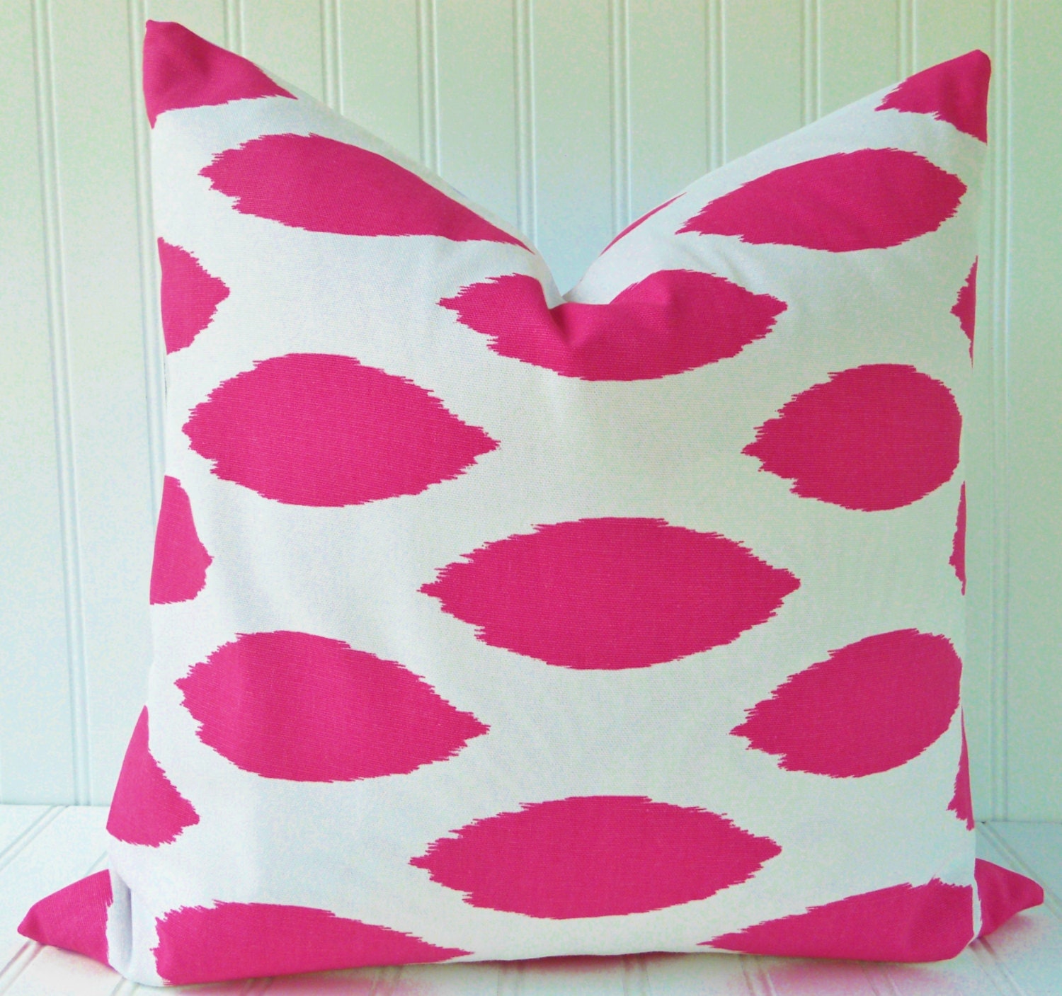 Pink Ikat Pillow - 18 x 18, 16 x 16, OR 12 x 18 Inch Throw Pillow, Accent Pillow, Pink and White Ikat Pillow Cover