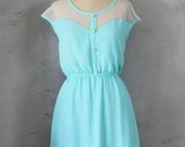 PETIT DEJEUNER - Seafoam teal aqua dress with polka dot lace illusion neckline // retro // vintage inspired // bridesmaid dress