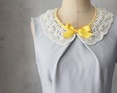 PRIM IN GRAY - Soft dove gray vintage inspired dress with lace bib necklace // mustard yellow ribbon // bridesmaids // full flared skirt