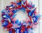 Patriotic Red White & Blue Organdy Ribbon Wreath