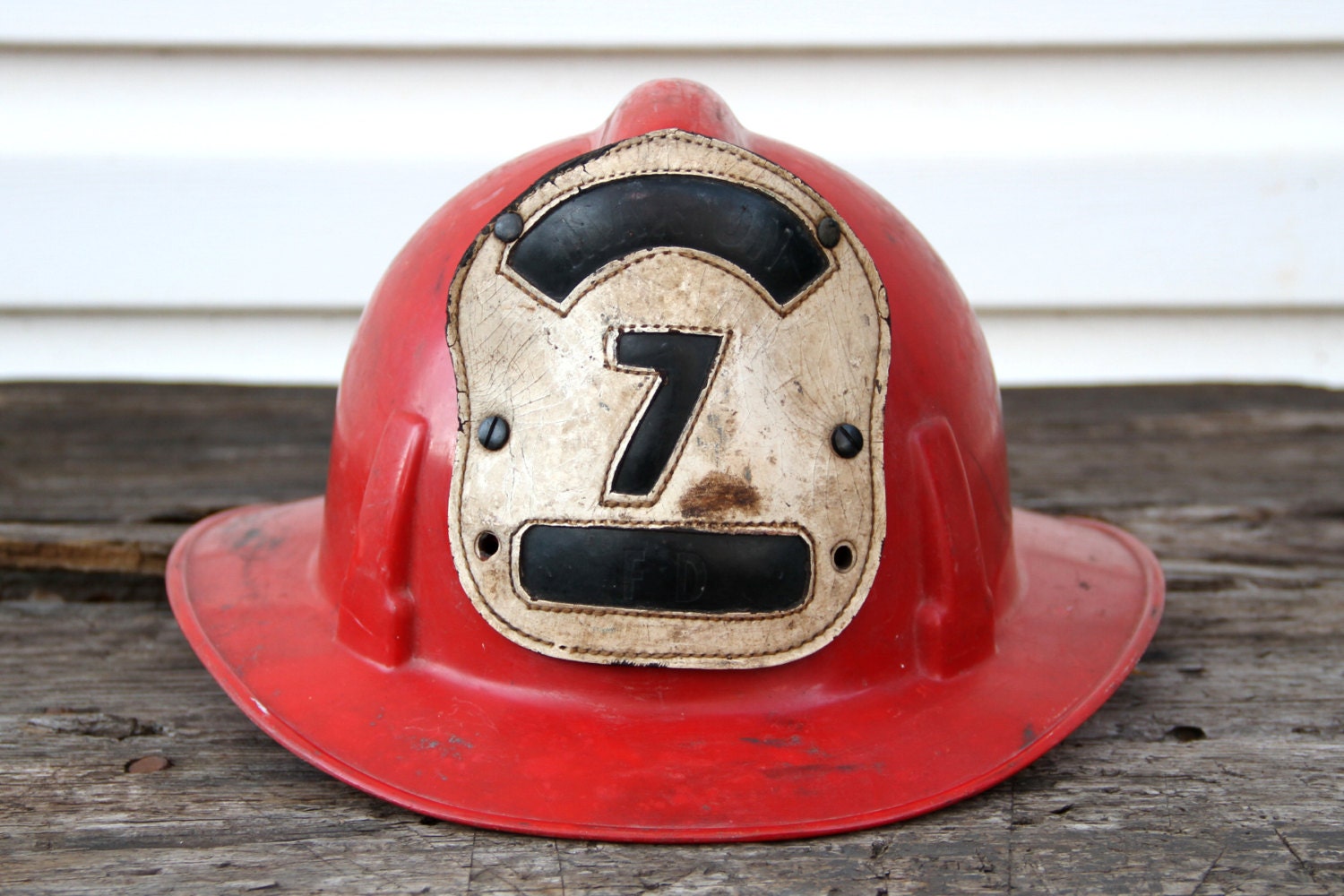 Vintage Red Fireman's Helmet with Leather Face