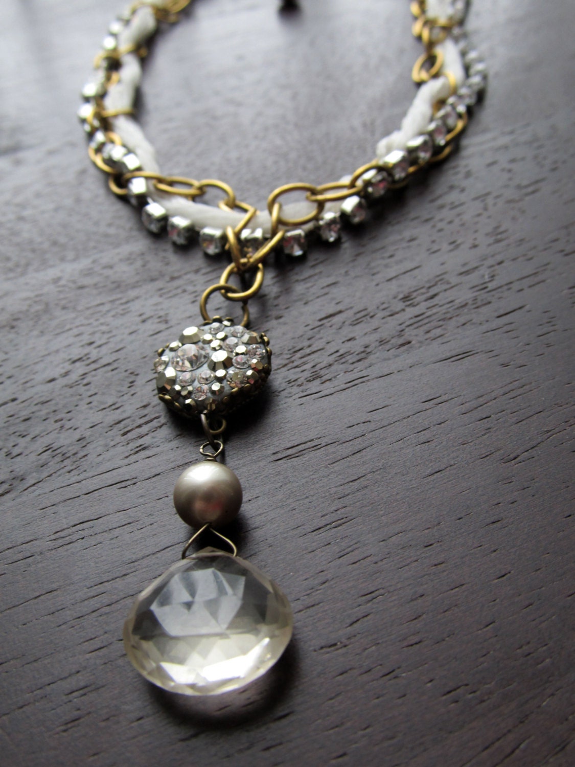 Modern Expectations ,Miss Havisham Inspired,Silk Ribbon,Mixed Chain Quartz Gemstone Necklace