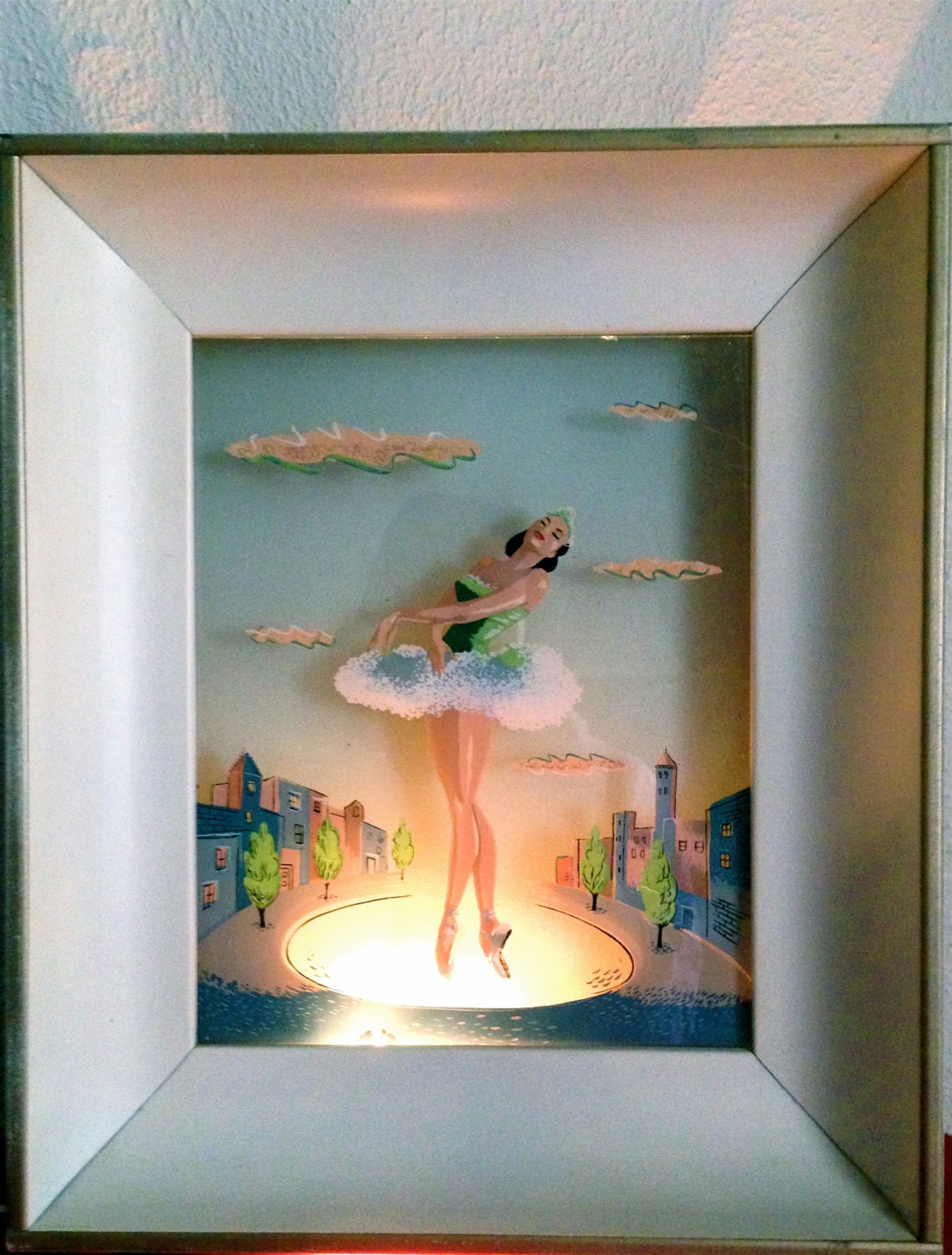 RARE Mid Century Kitsch Ballerina Framed Products Co.  Framed Lamp Painting  WORKS