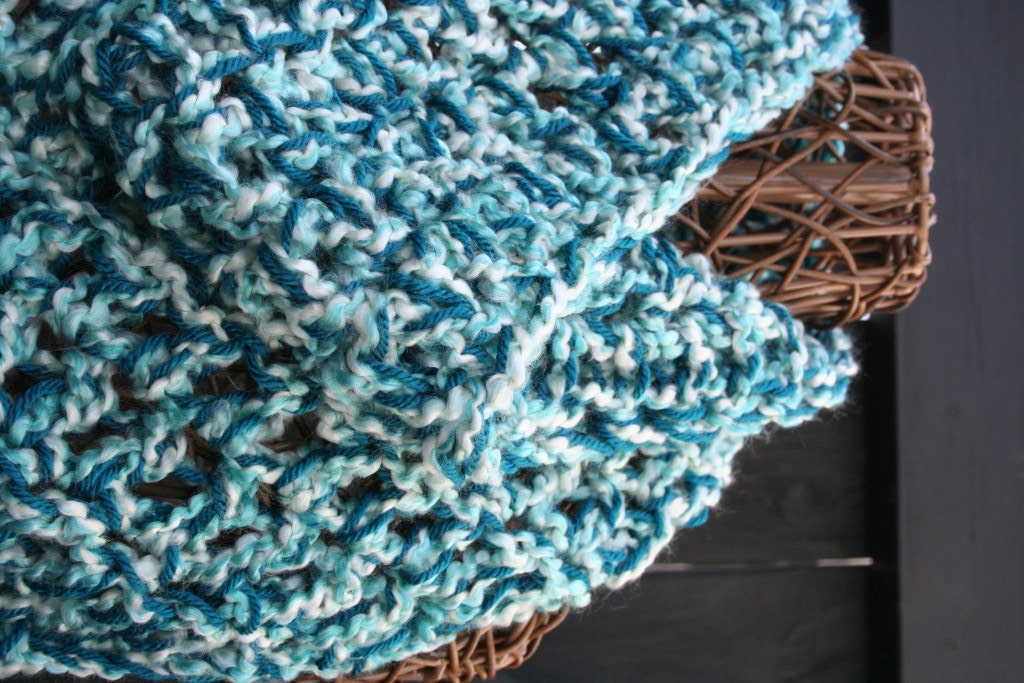 Crochet Teal and Blue Triangle Neck Scarf by JennisCrochet