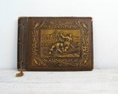 1950s Ornate Photo Album, European Scrapbook,  Farmers in the Field Scene Album Front, Gift for Man, photographer gift, Collectible Album