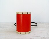 Vintage hand drum, Wood and leather red Drum, Rustic musical instrument, Shoulder drum, Gift for kids, Collectible, cottage chic