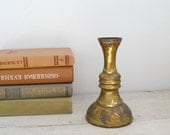 Boho brass Candle Stick, tarnish Candlestick, Salvage metal, Steampunk, gold brass, Cottage chic, Oriental decor
