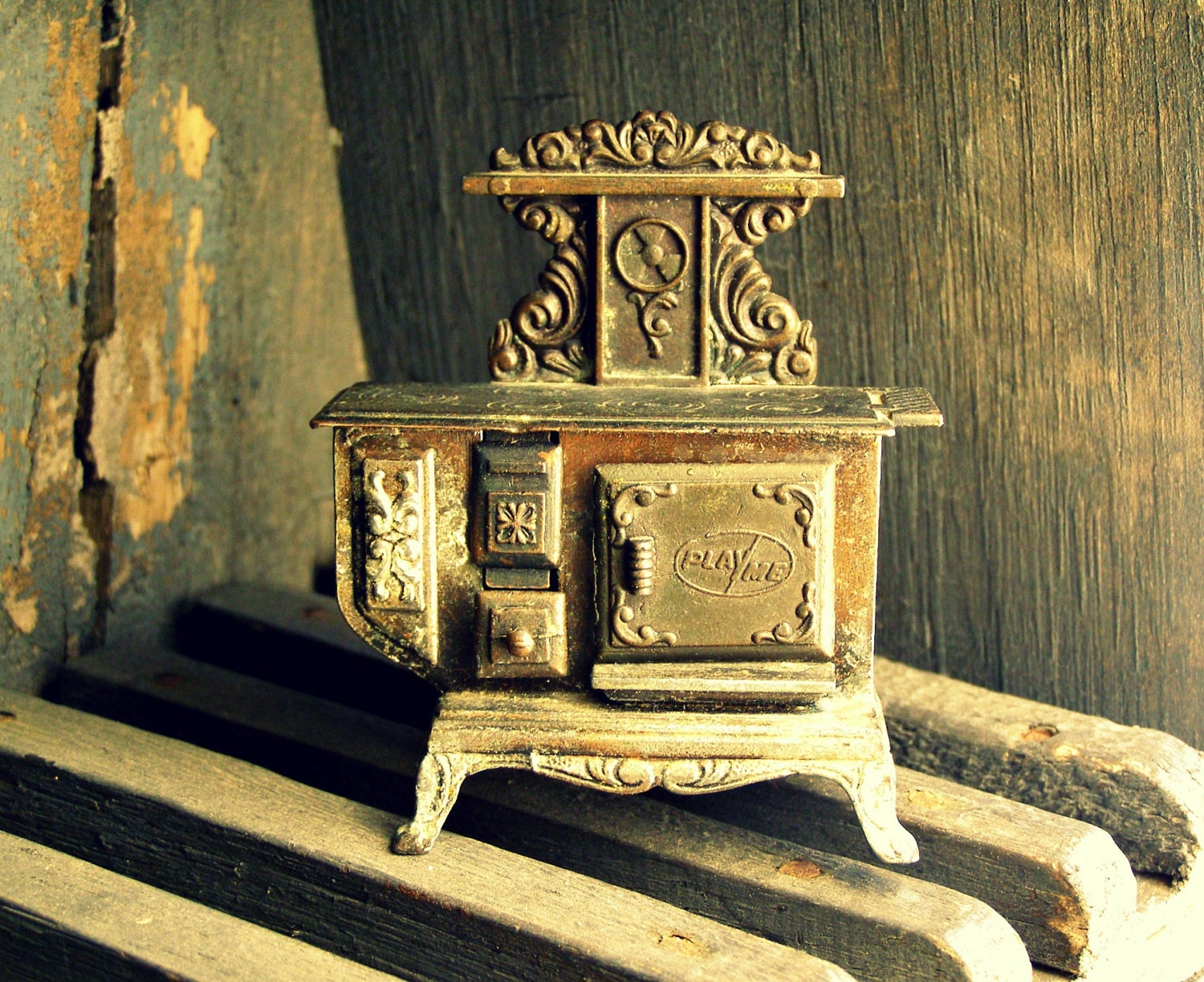 Ornate Doll house Antique Stove,  Miniature copper Kitchen furniture, Collectible, Metal Pencil Sharpener, Retro home decor, gift for woman