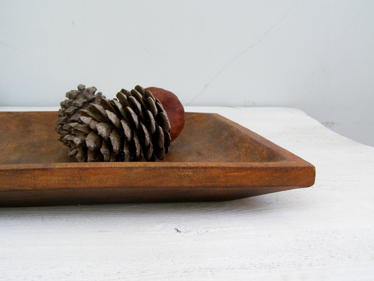 Rustic Wood Tray, Vintage square display tray, Retro Platter, fruit Bowl, Cottage chic, Hostess Gift, Wood Kitchenware